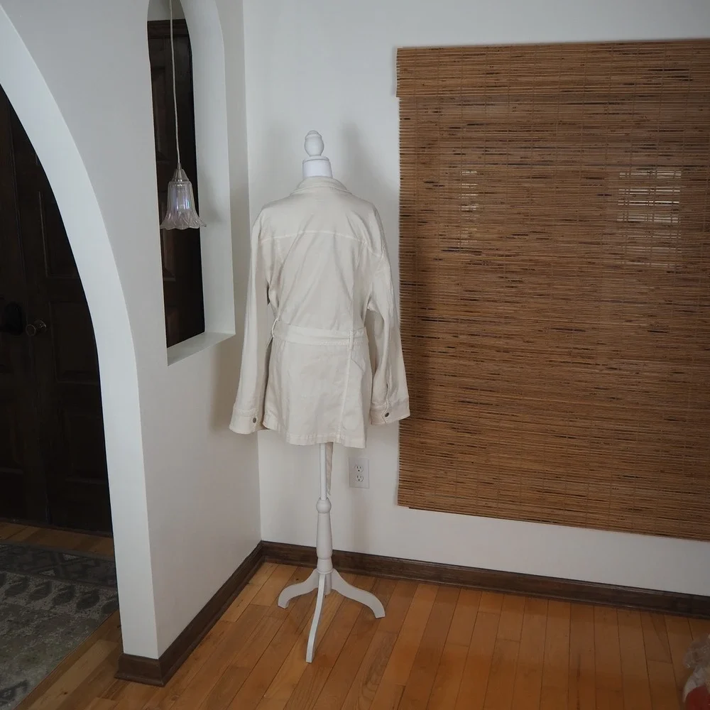 NWT J. Jill Cream Denim Belted Duster Trench Coat Size 3X Light Jacket in Barley - Picture 3 of 16